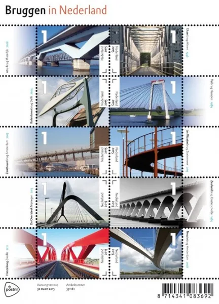 Nederland V3275-3284 Bruggen - bridges 2015 vel-sheetlet postfris/mnh