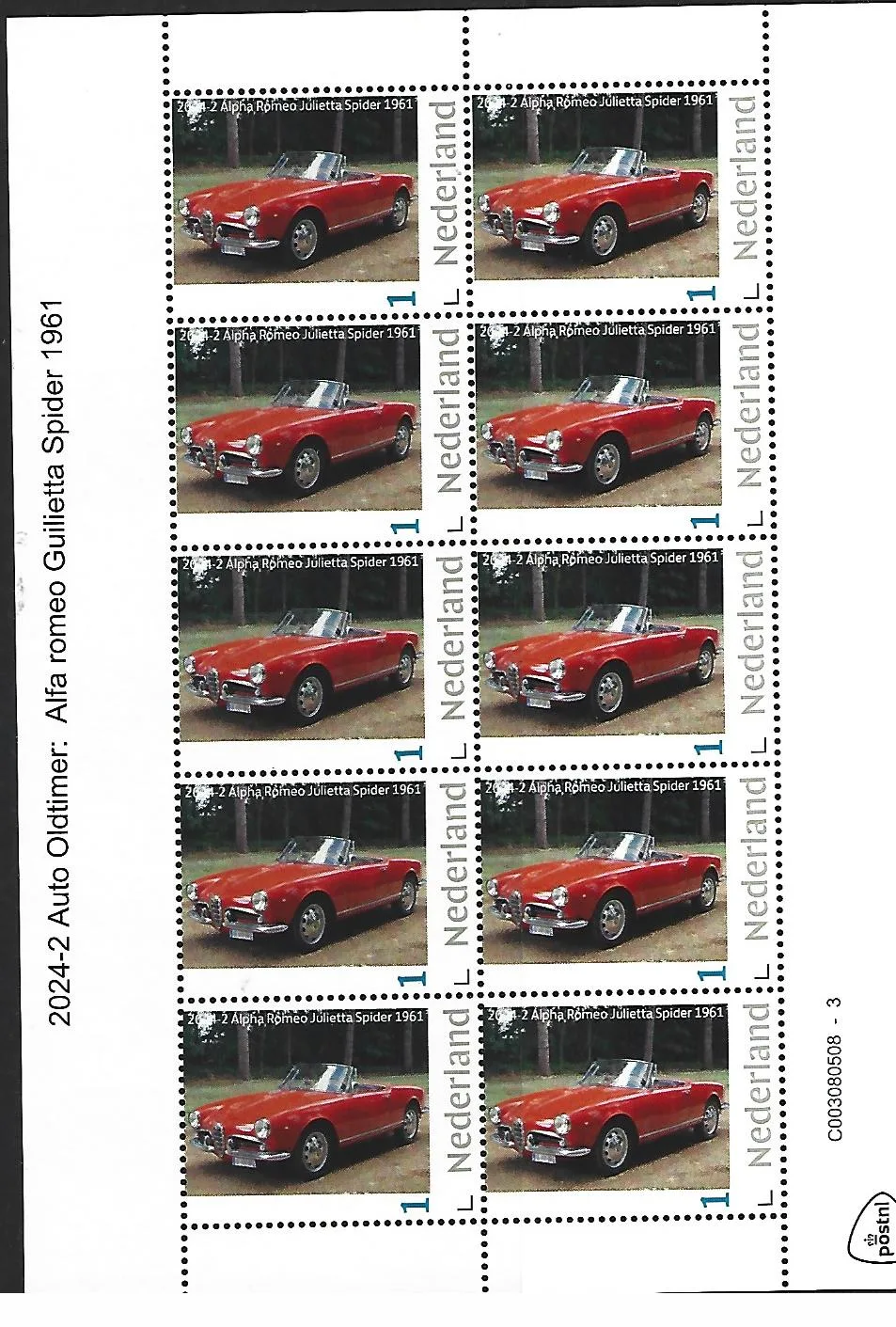 Nederland 2024-2 Auto Oldtimer: Alpha Romeo Spider sheetlet postfris/mnh