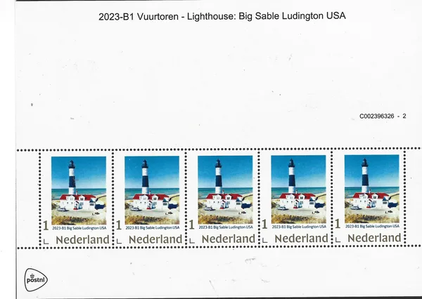 Nederland 2023-B1 Vuurtoren-lighthouse Big Sable Luddington USA vel-sheetlet postfris/mnh