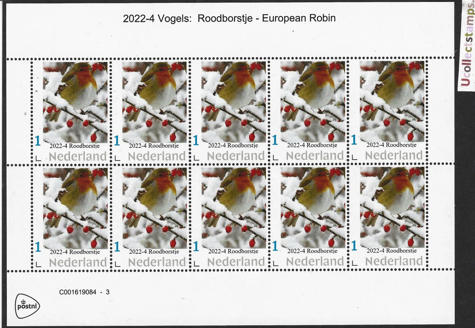 Pays-Bas 2022-4 Oiseaux Rouge-gorge feuille neuf/mnh