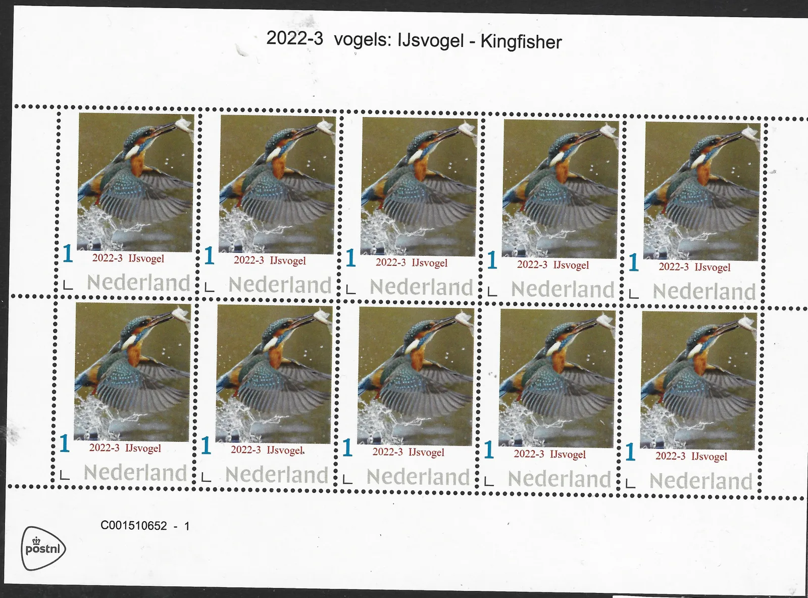 Pays-Bas 2022-3 oiseaux: Martin-pêcheur - Kingfisher feuille neuve/mnh