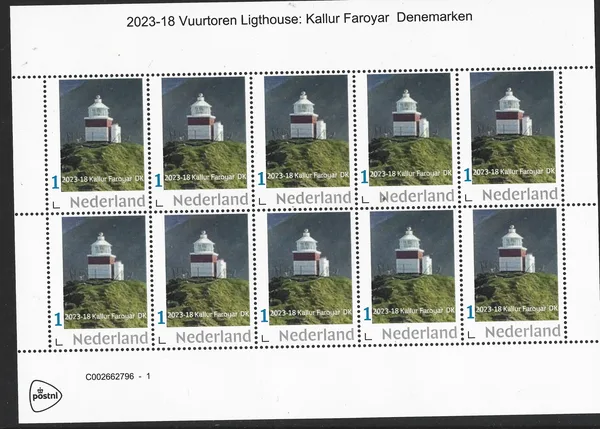 Netherlands 2023-18 Lighthouse Kallur Lighthouse Faroe Islands self-adhesive sheet MNH