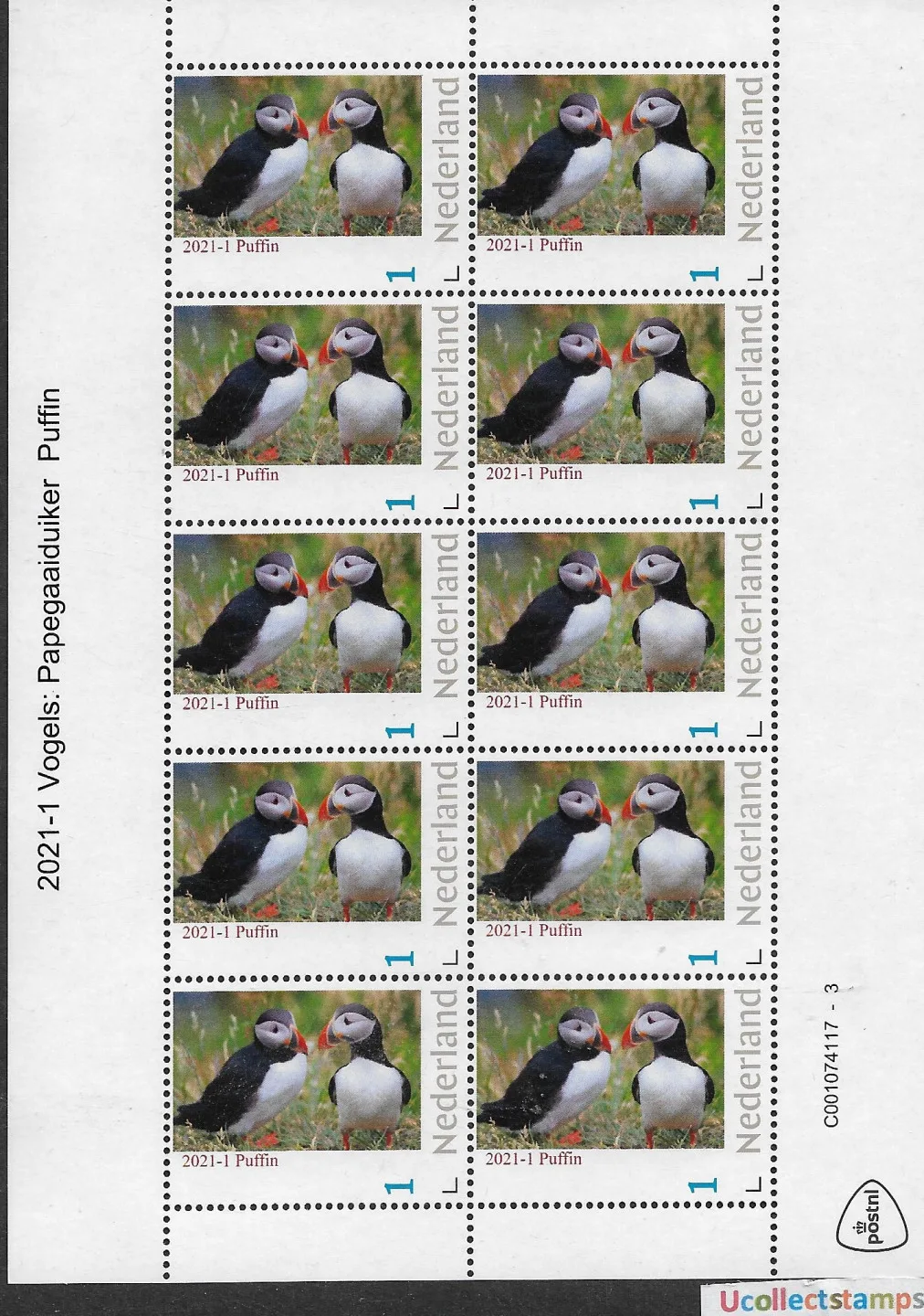 Pays-Bas 2021-1 Oiseaux : Macareux moine Puffin feuille-bloc neuf/mnh