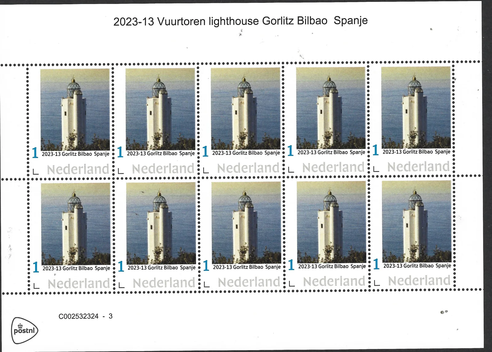 Pays-Bas 2023-13 Phare lighthouse : Gorlitz Bilbao Espagne feuille postfrais/neuf