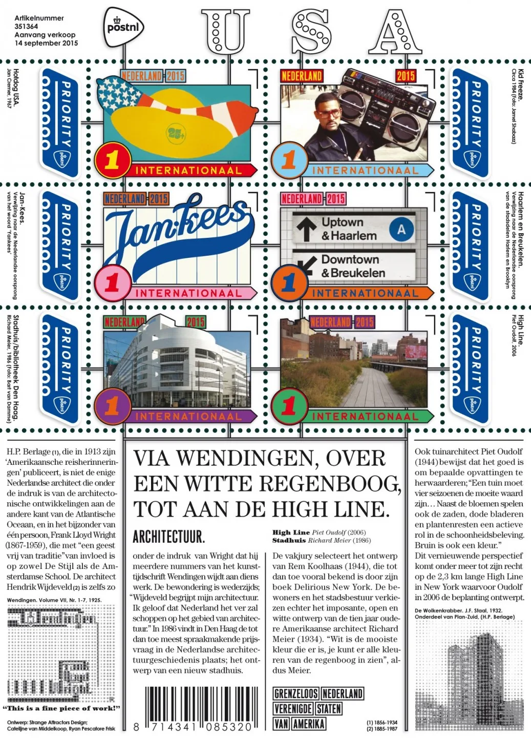 Nederland 3325-3330c Ned-USA c architectuur 2015 postfris/mnh
