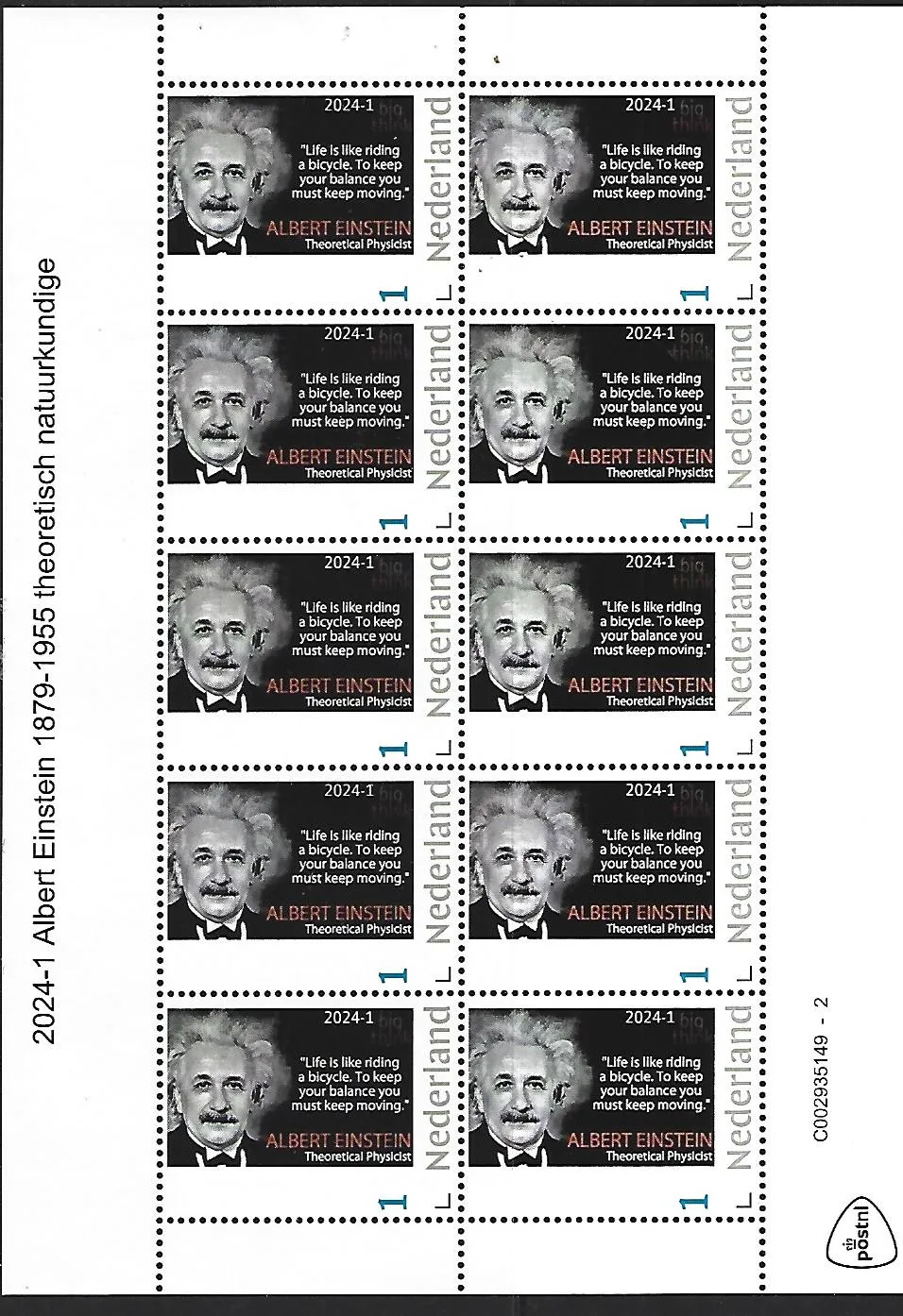 Pays-Bas 2024-1 Citation d'Albert Einstein feuillet/bloc postfris/mnh