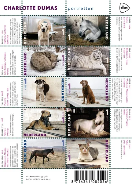 Netherlands V3331-3340 C Dumas horses-dog-fox-cat m/s 2015 MNH