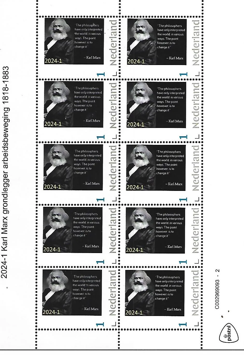 Pays-Bas 2024-1 Karl Marx Quote feuillet postfris/mnh