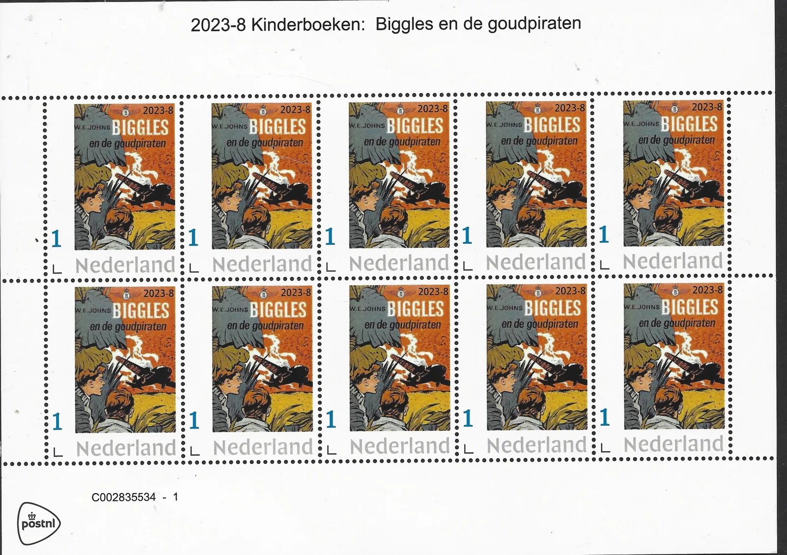 Pays-Bas 2023-8 Livres pour enfants : Biggles et les pirates de l'or feuillet neuf/mnh