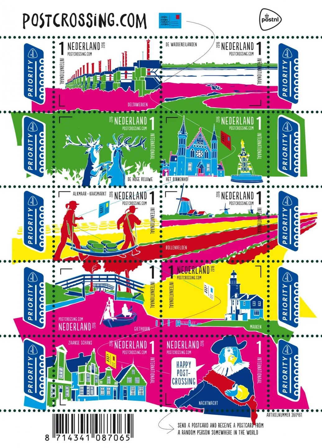 Nederland Toerisme Postcrossing 2016 velletje-sheetlet postfris/mnh