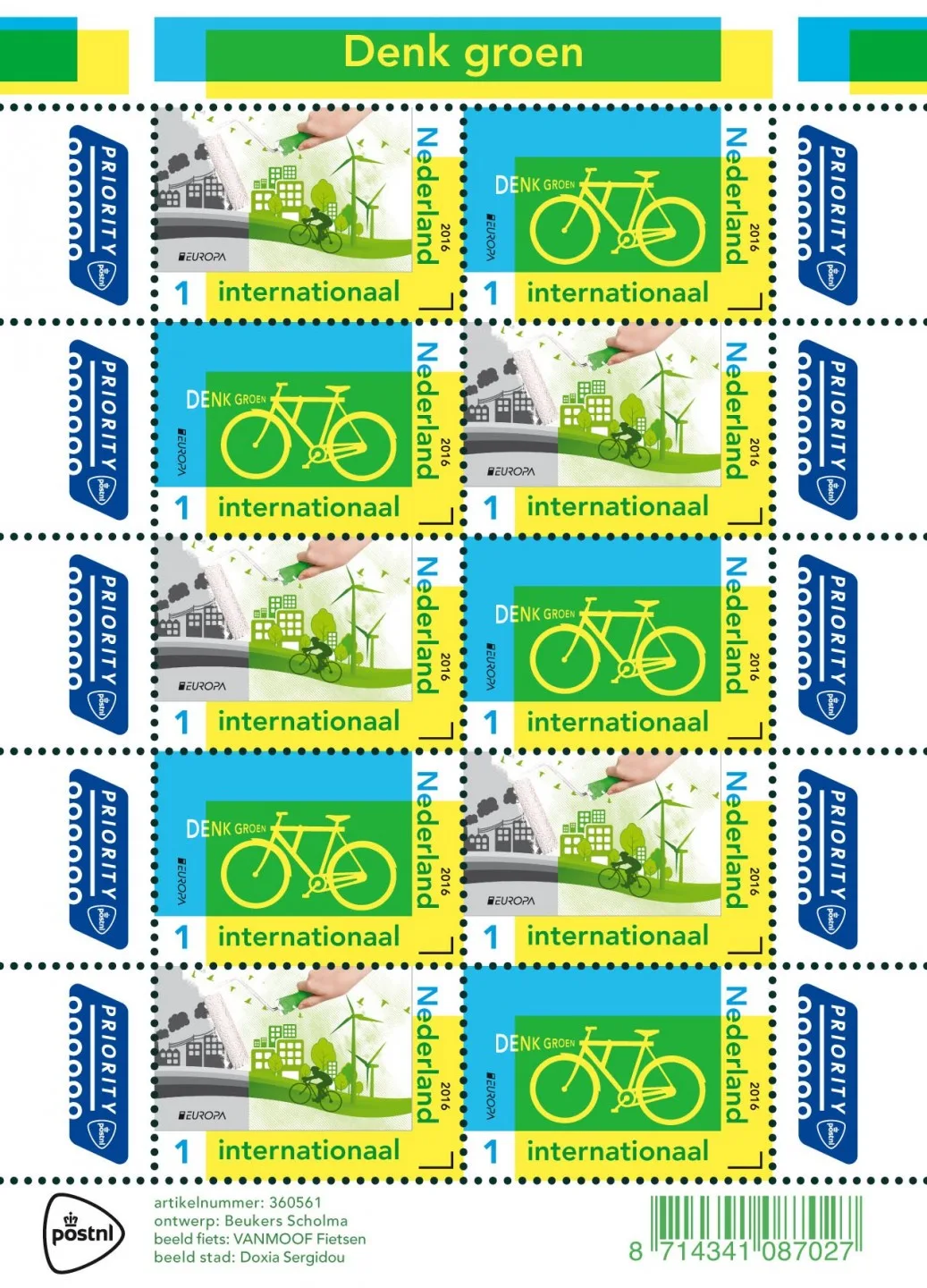 Netherlands V3399-3400 Europa Think Green sheetlet 2016 MNH