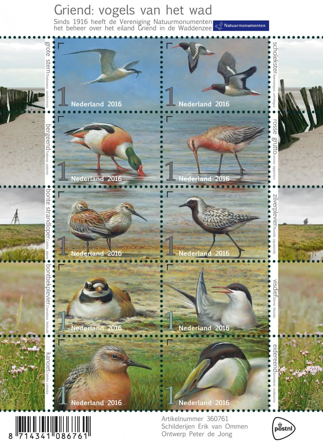 Nederland 3401-3410 Griend vogels van het Wad Birds vel-sheetlet 2016 postfris/mnh