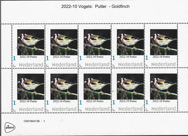 Nederland 2022-10 Vogels -Birds: Putter Goldfinch sheetlet postfris/mnh