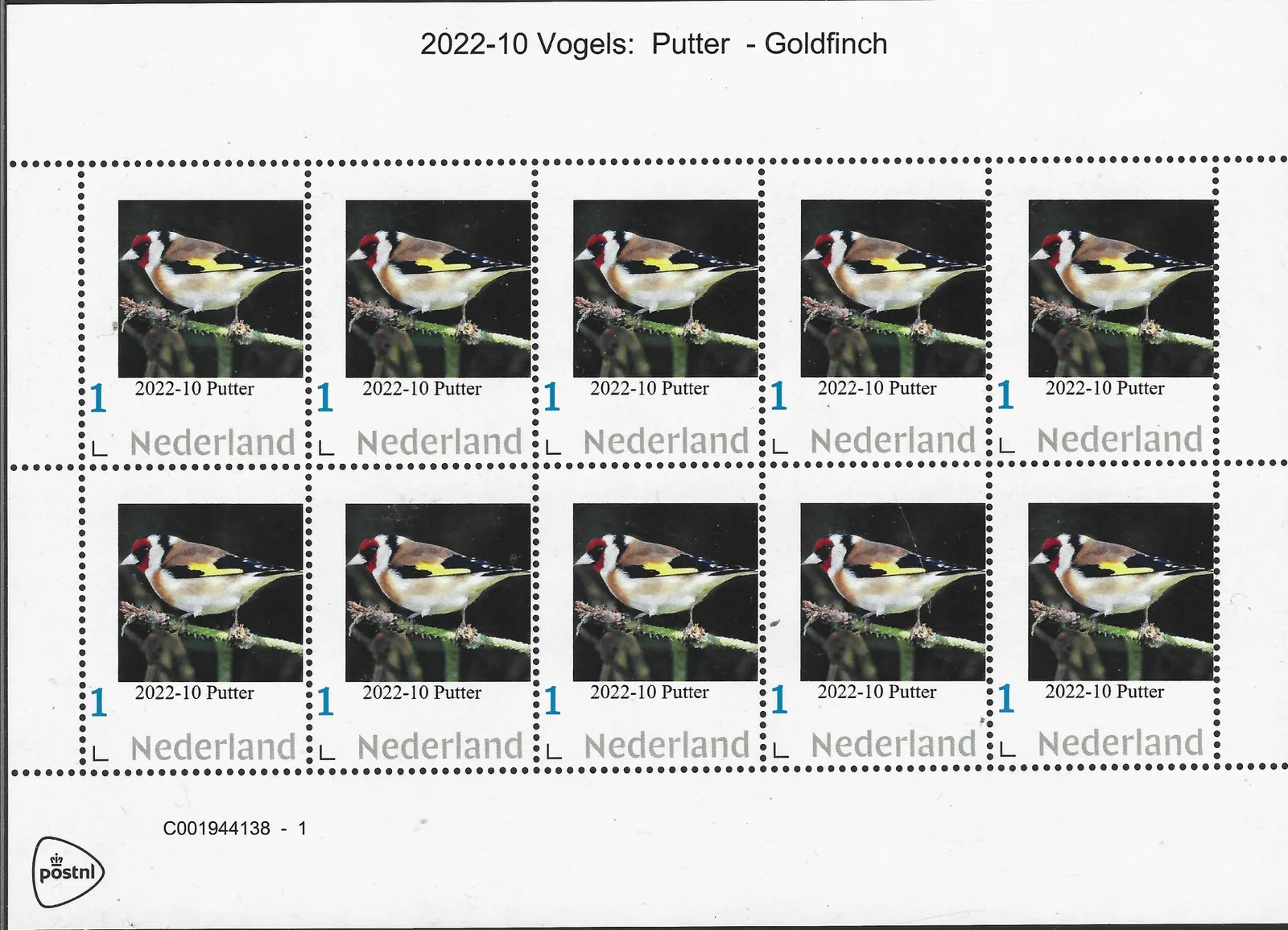 Pays-Bas 2022-10 Oiseaux : Chardonneret doré bloc postfris/mnh