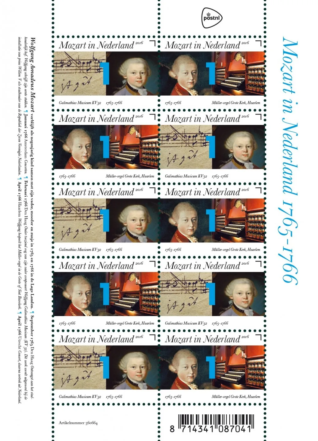 Netherlands V3414-15 Mozart in Netherlands sheet 2016 MNH