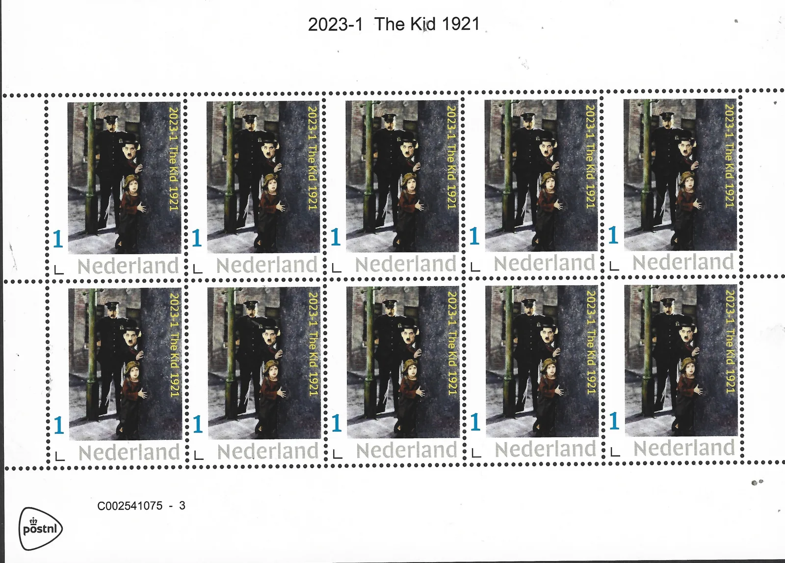 Pays-Bas 2023-1 Charlie Chaplin 1921 The Kid feuillet dentelé neuf/nmh
