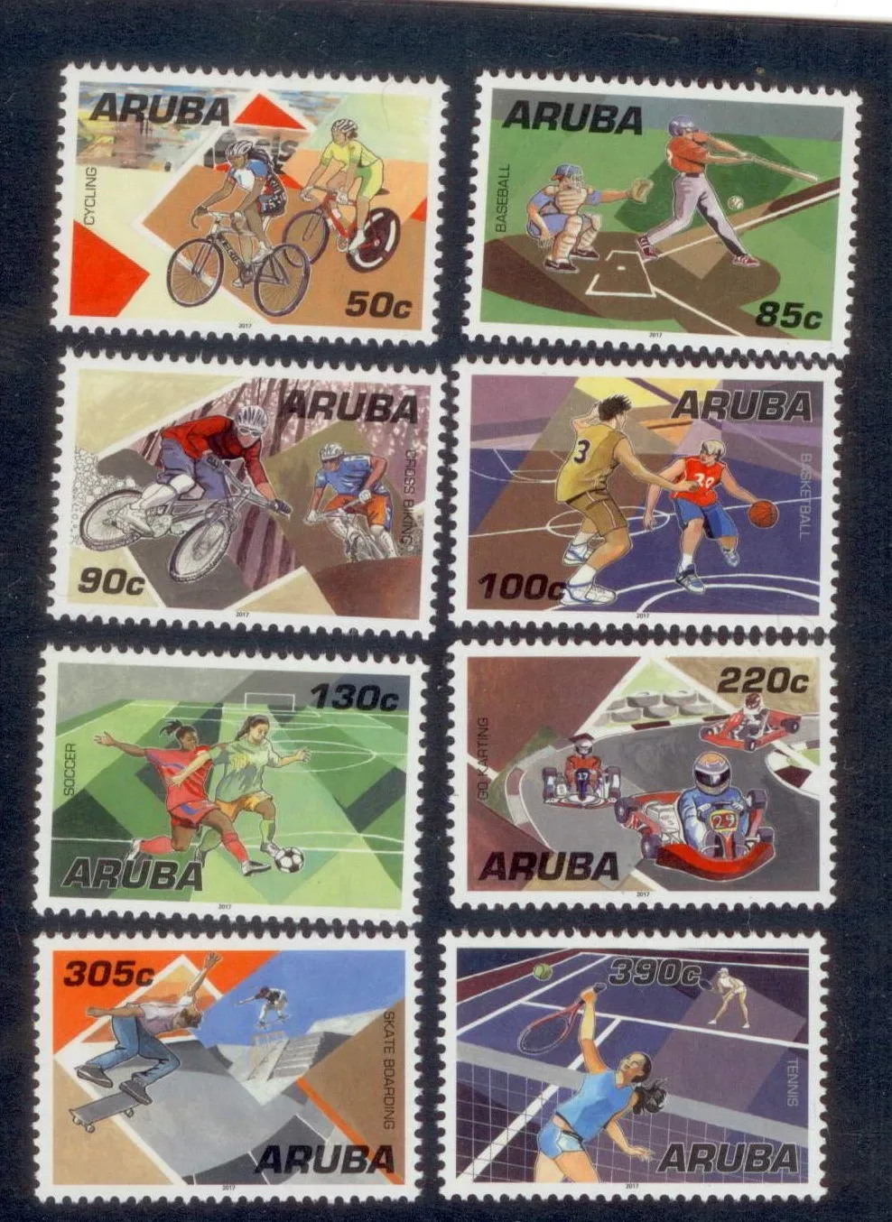 Aruba 2017 Sporten sports cycling baseball tennis soccer 926-933 postris-mnh