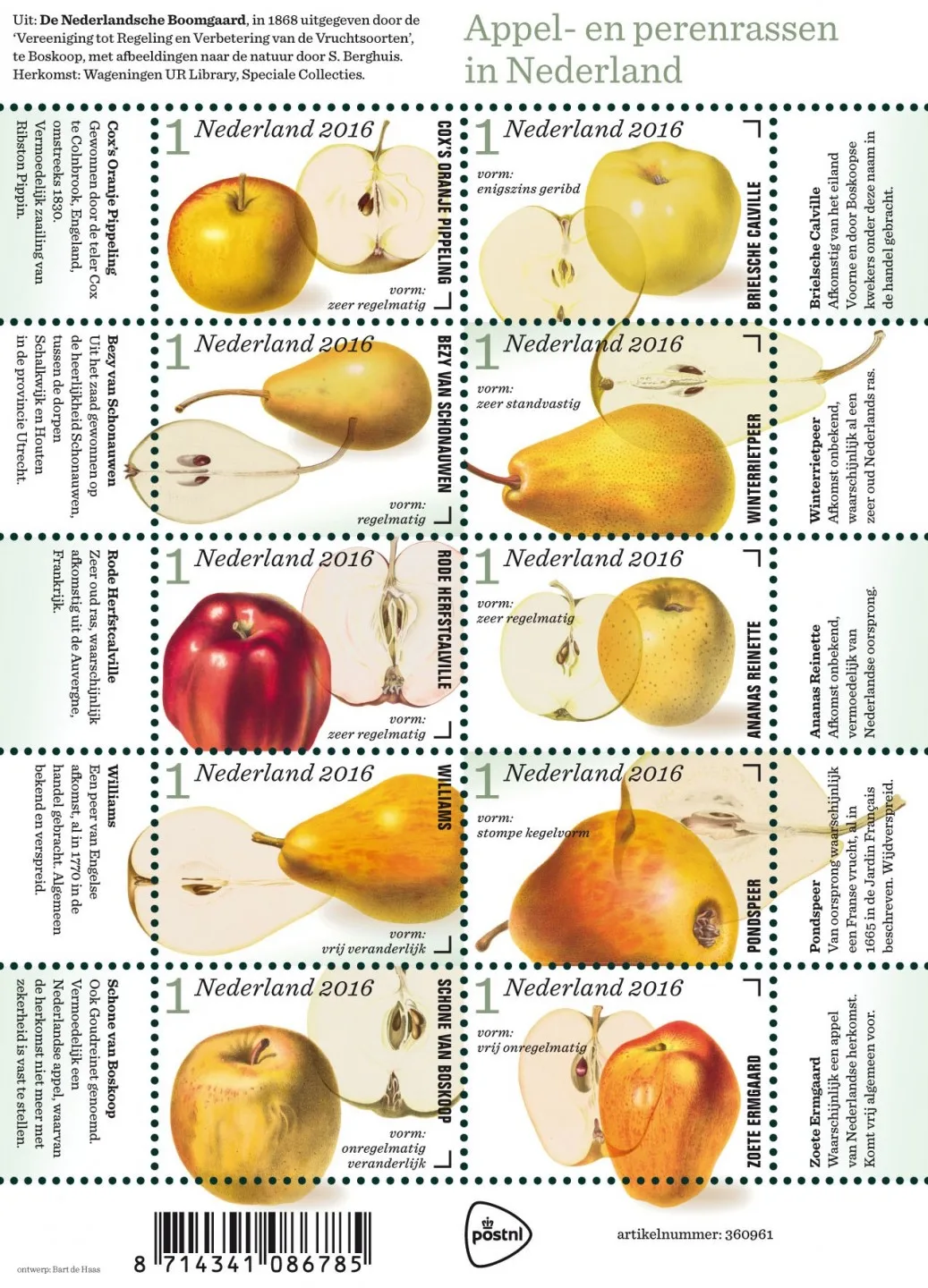 Netherlands 3431-3440 Apples and Pears 2016 sheet MNH