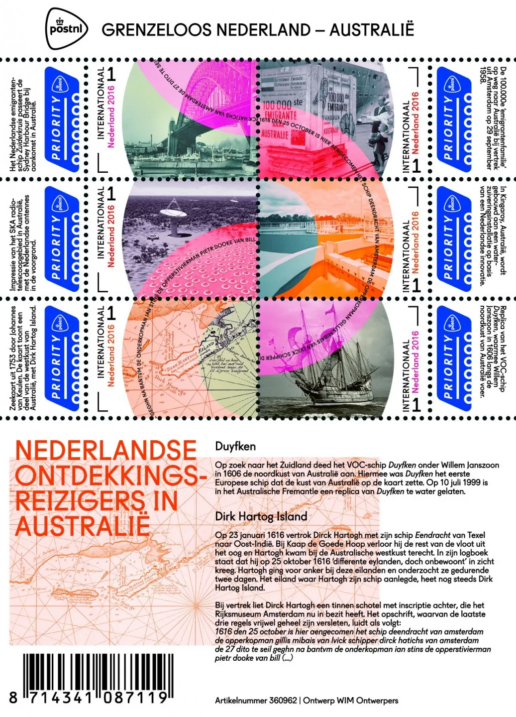 Netherlands Boundless Dutch-Australia explorers route 3441-3446A 2016 MNH