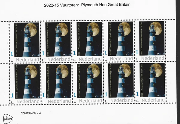 Nederland 2022-15 Vuurtoren lighthouse Plymouth Hoe Gr, Britain vel-sheetlet postfrsi/m