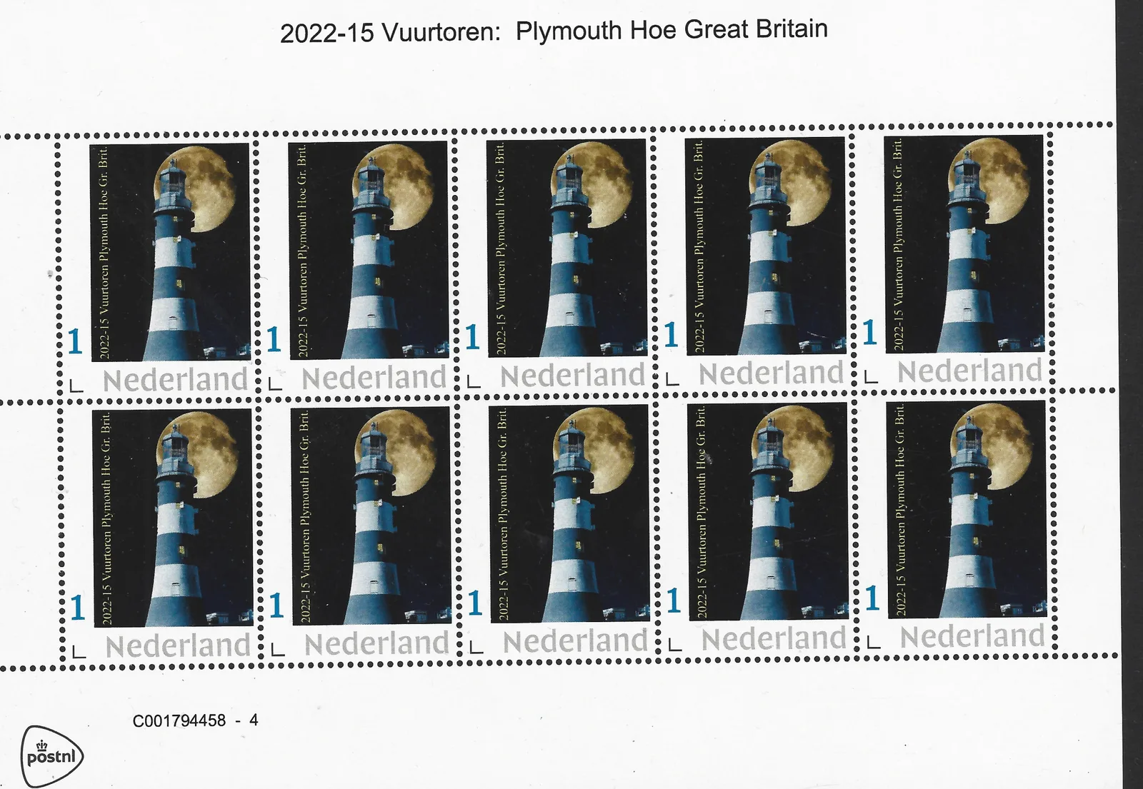Pays-Bas 2022-15 Phare lighthouse Plymouth Hoe Gr, Britain feuille postfrsi/m