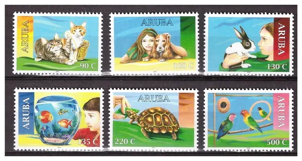 Aruba 2018 Pets cat rabbit turtle birds goldfish 993-998 MNH