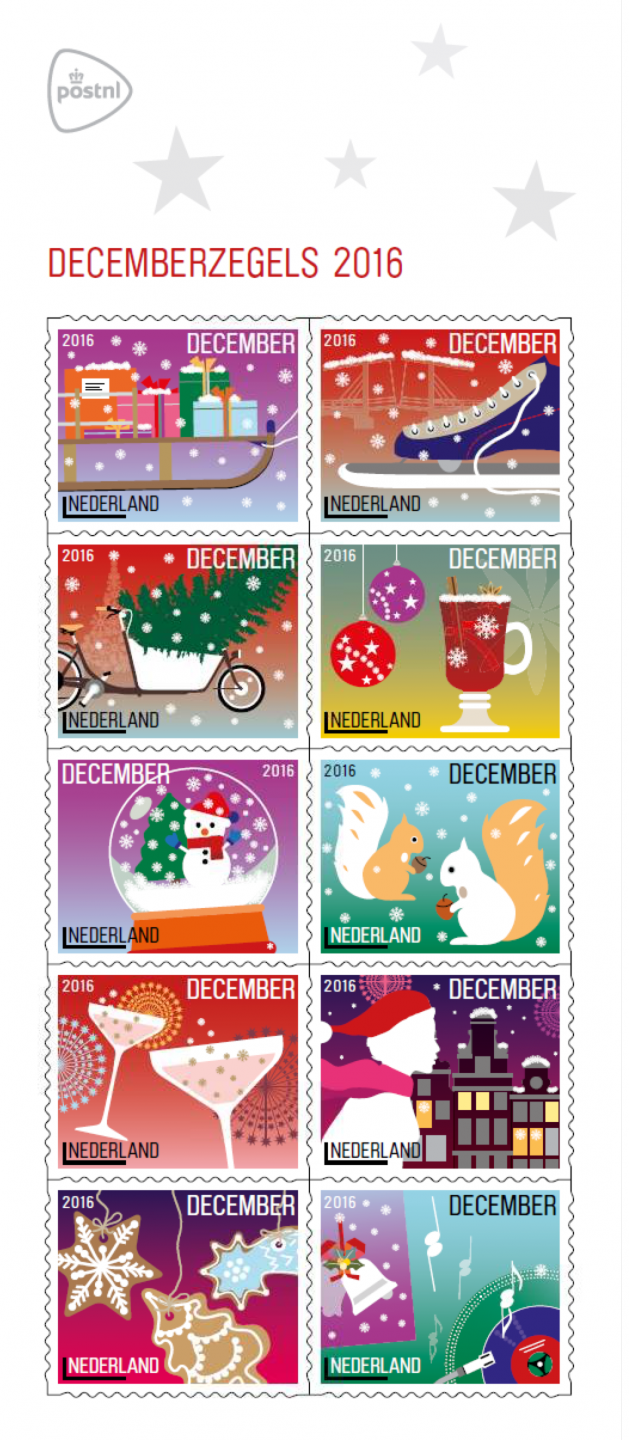 Netherlands 3474-3484 December Christmas stamps vertical sheet 2016 MNH