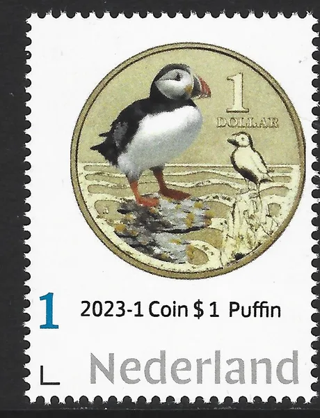 Nederland 2023-1 Munt coin on stamp: australia $1 Puffin postfris/mnh