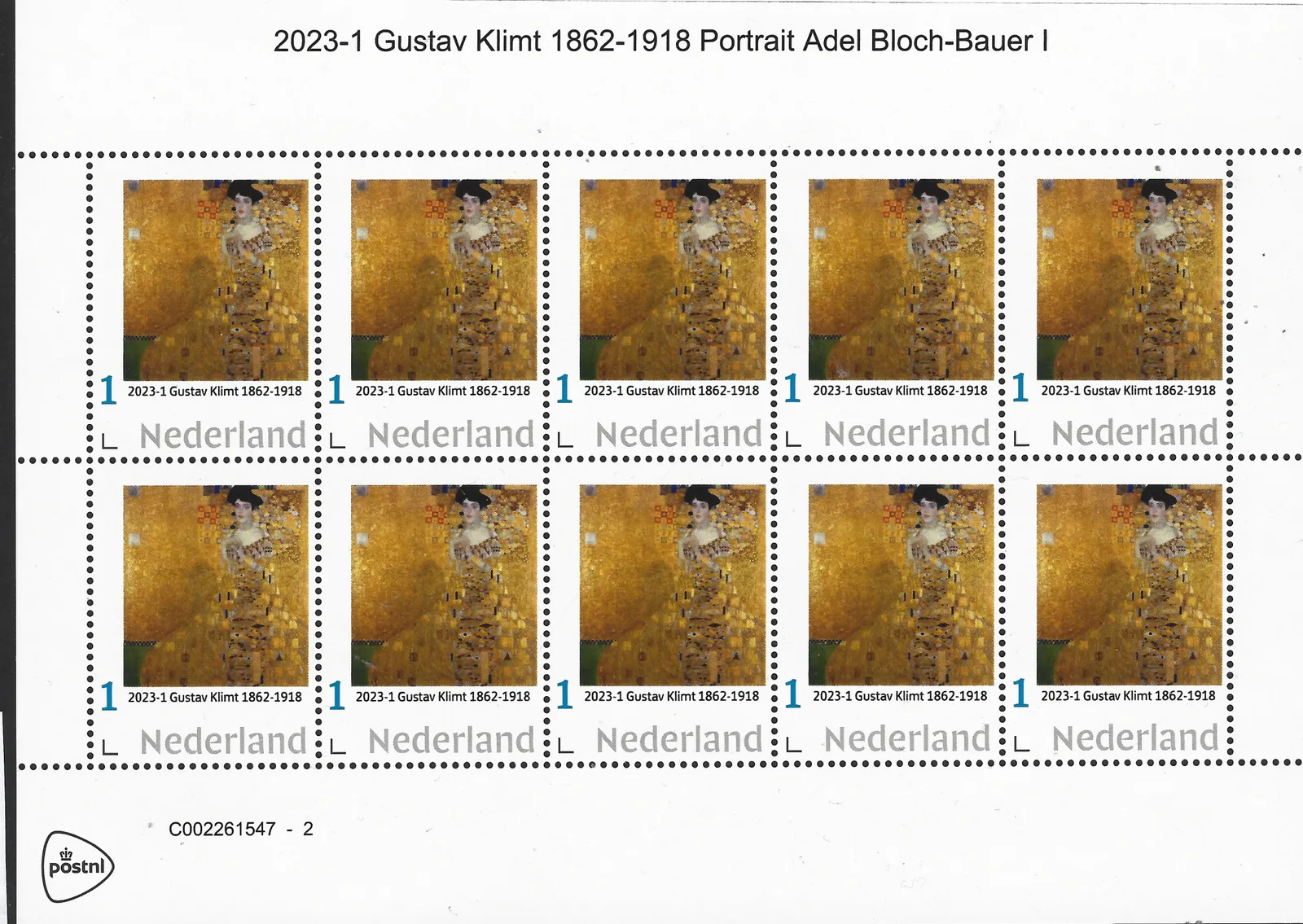 Pays-Bas 2023-1 Gustav Klimt Adele Bloch-Bauer I feuille de timbres neuf/mnh