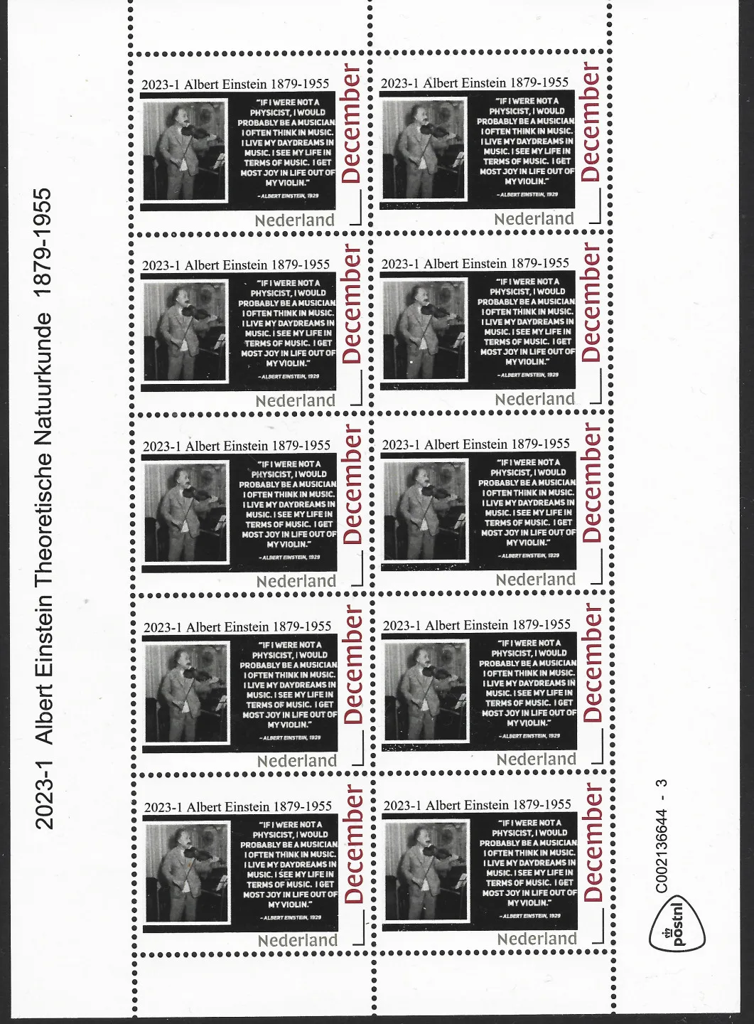Niederlande 2023-1 Albert Einstein 1879-1955 Bogen postfrisch/mnh