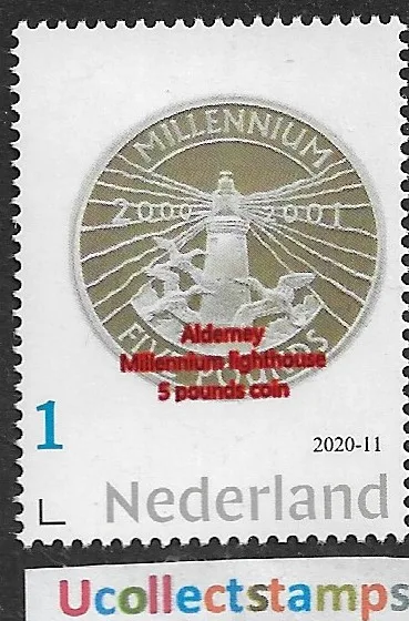 Netherlands 2020-11 Vuurtoren-lighthouse Alderney Millennium Lighthouse coin GBR MNH