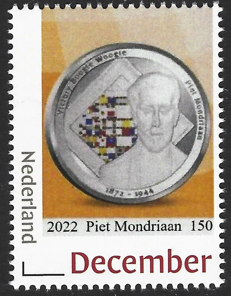 Niederlande 2022-1 Piet Mondriaan 150 Münze auf Briefmarke postfrisch/mnh