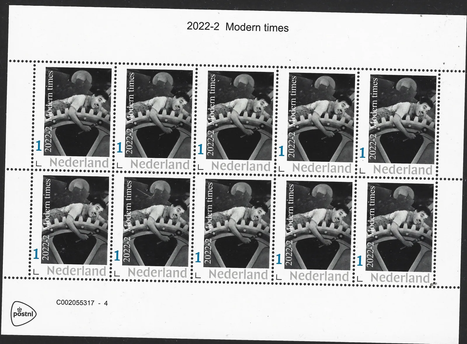 Pays-Bas 2022-2 Charlie Chaplin Modern Times feuillet postfris/mnh