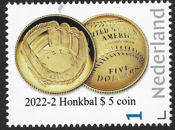 Nederland 2022-2 Munt op postzegel coin on stamp Baseball Hall of Fame postfris/mnh