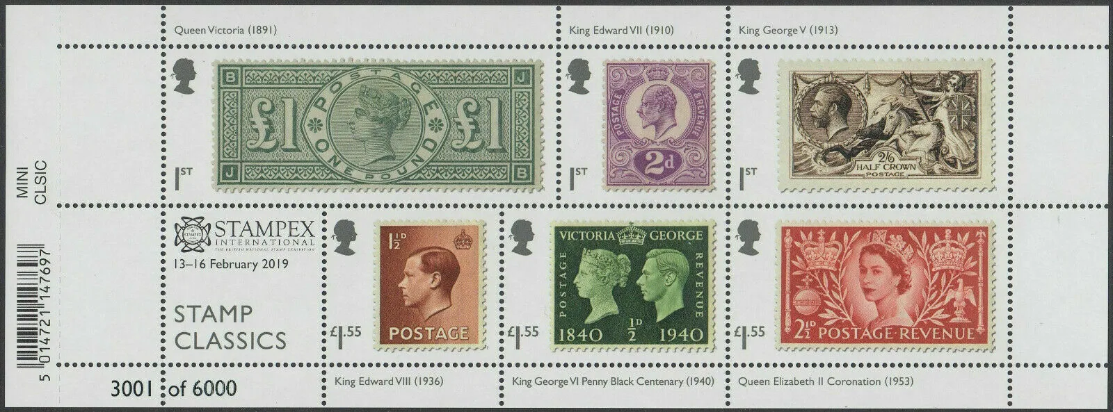 Großbritannien 2019 Marke Klassiker Marke auf Marke Druck/ovpt Stampex Block-M/B postfrisch/mnh