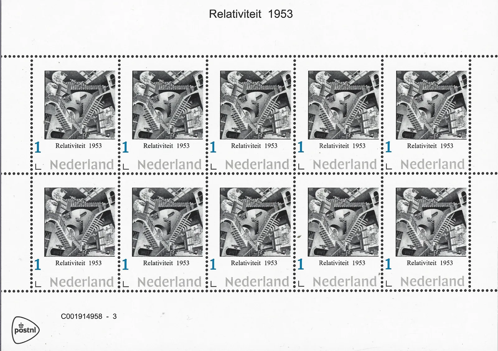 2022-1 Netherlands MC Escher Relativity 1953 sheet MNH