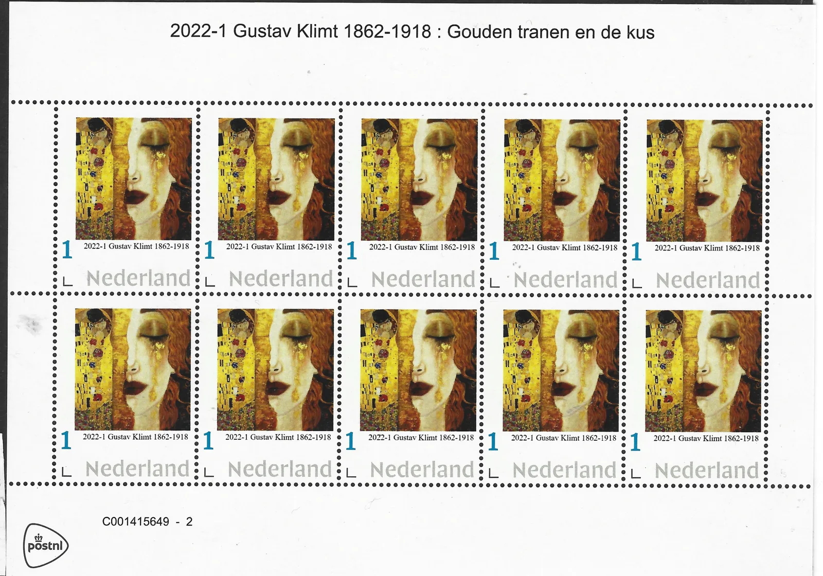 Niederlande 2022-1 Gustav Klimt Gemälde Bogen postfrisch/postfrisch