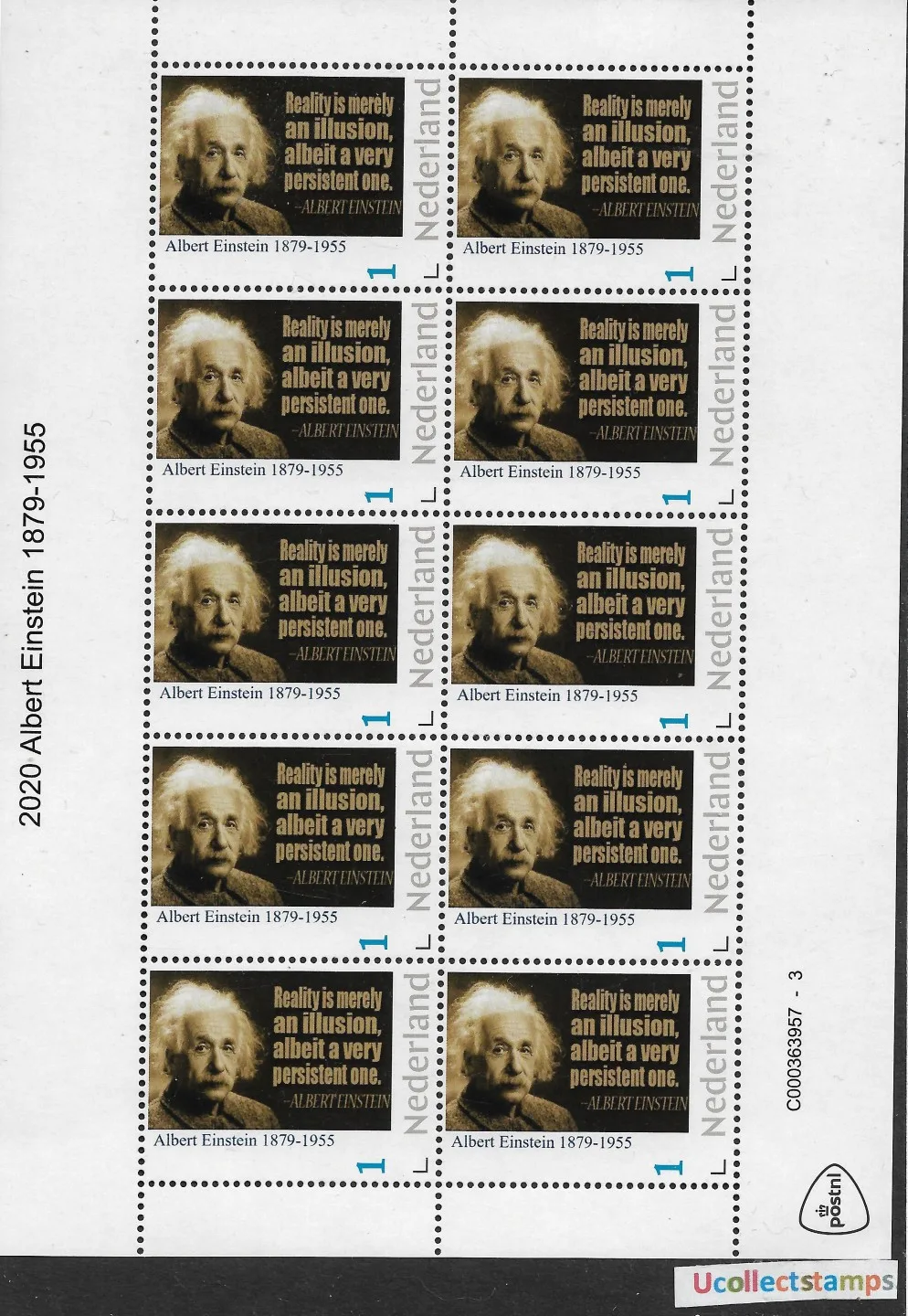Niederlande 2020 Albert Einstein Einzelmarkenblock postfrisch