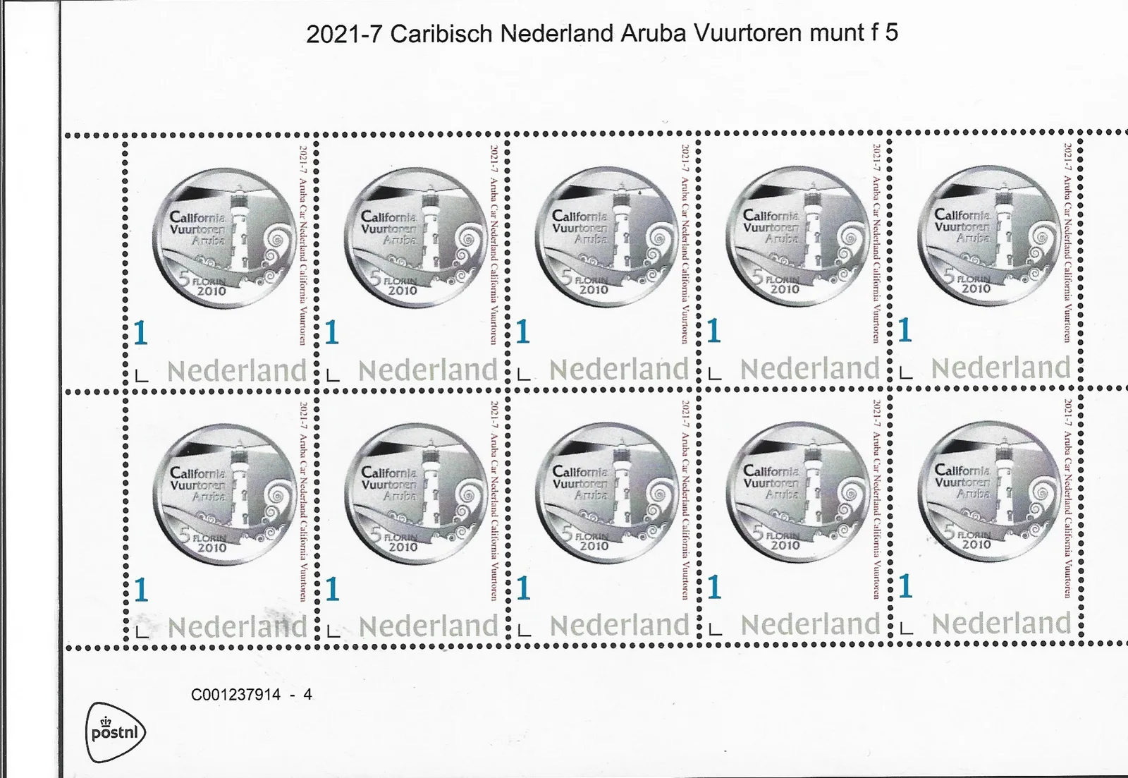 Niederlande 2021-7 Karibische Niederlande Aruba Leuchtturm - Münze auf Briefmarke Bogen-Heftchen postfrisch/mnh