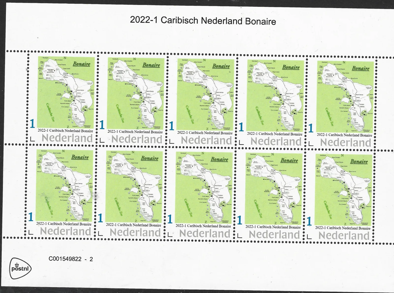 Niederlande 2022-1 Karibisches Niederlande Bonaire Landkarte/Karte Bogen postfrisch/mnh