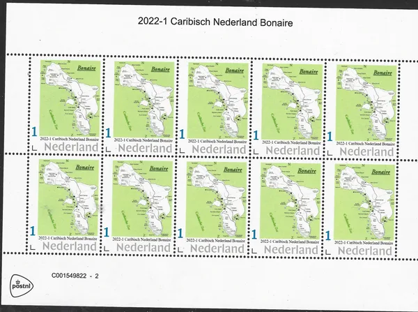 Nederland 2022-1 Caribisch Nederland Bonaire landkaart/map vel-sheetlet postfris/mnh