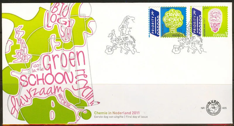 e635 NEDERLAND 2011 DENK GROEN EUROPA EN WERELD FDC