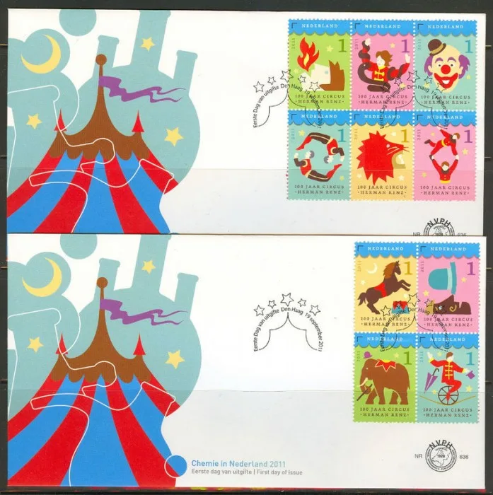 e636 a and b NETHERLANDS 2011 CIRCUS RENZ FDC