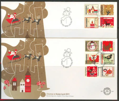 Nederland fdc 641 Decemberzegels 2011 2 fdc's