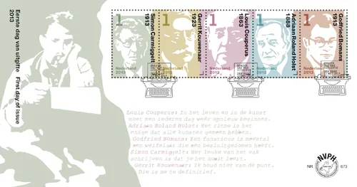 Netherlands FDC 673 Dutch Writers 2013