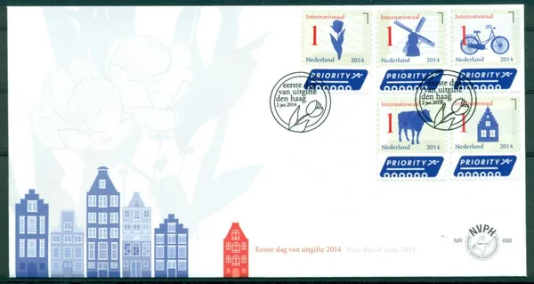 Netherlands FDC 688 Dutch Icons (international) Dutch icons tulip windmill bicycle 2014