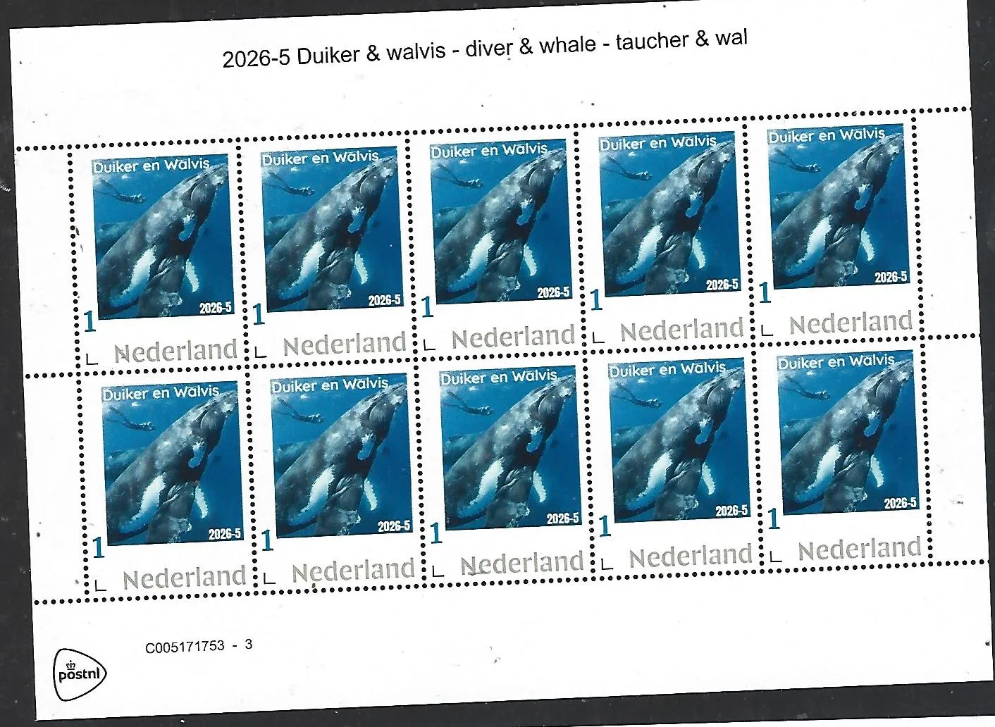 Nederland 2026-5 Duiker & Walvis Diver & Whale SHEET postfris/mnh