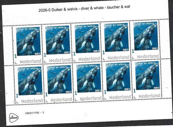 Netherlands 2026-5 Diver & Whale Sheet MNH