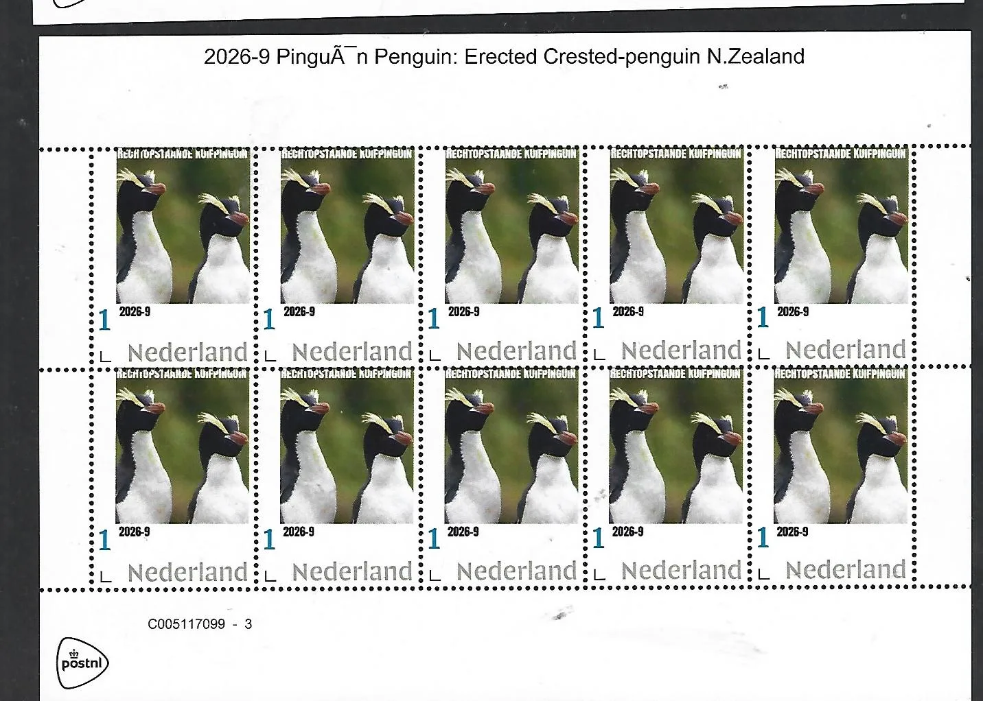 Nederland 2026-9 Pinguïn Penguin: Erected-crested penguin sheet postfris/mnh