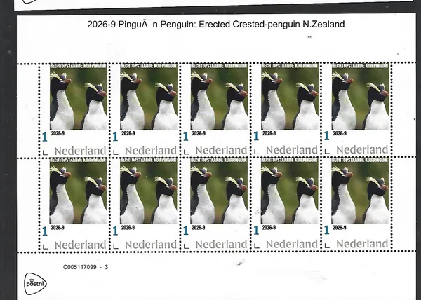 Netherlands 2026-9 Penguin: Erect-crested penguin sheet MNH